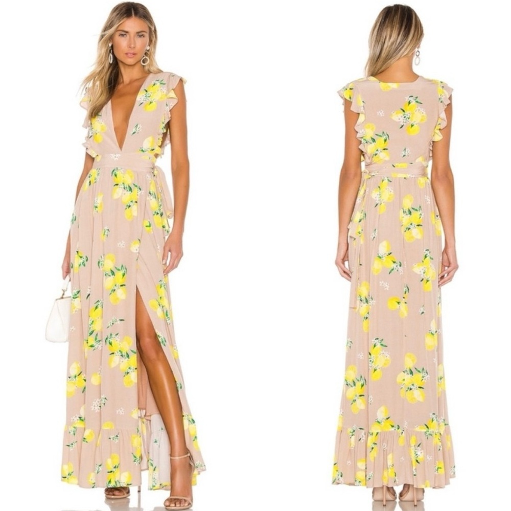 Majorelle Sweet Pea Wrap Maxi Dress in Tan Lemon